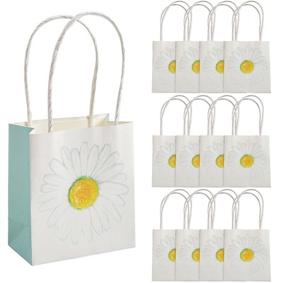 6'' x 6'' Medium Daisy Kraft Paper Gift Bags, Birthday, Party Supplies, 12 Pieces