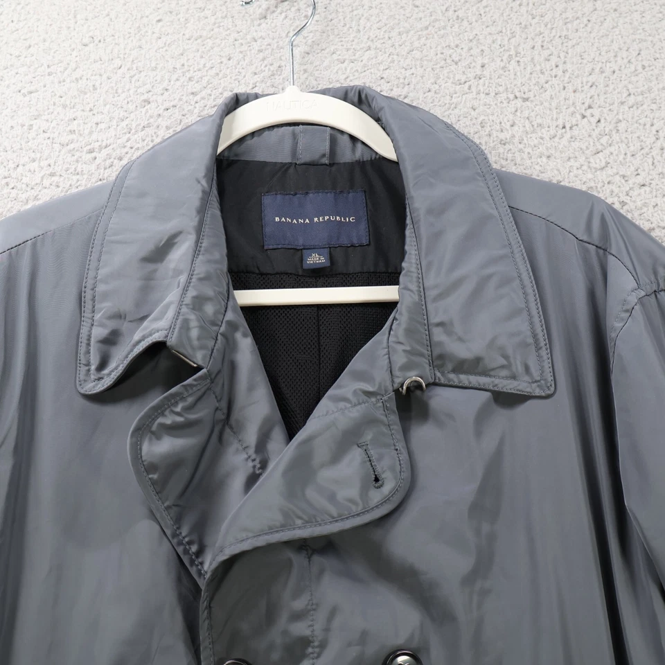 Banana Republic Coat Mens Extra Large Gray Blue Trench Rain Classic American - Image 2 of 4