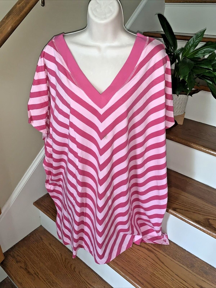 ROAMAN'S Pink Rouge Chevron Stripe Kimono Blouse Top Shirt NWOT