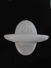 Vtg Glossy White Porcelain Wall Mount Toothbrush  Cup Holder Embossed Flower