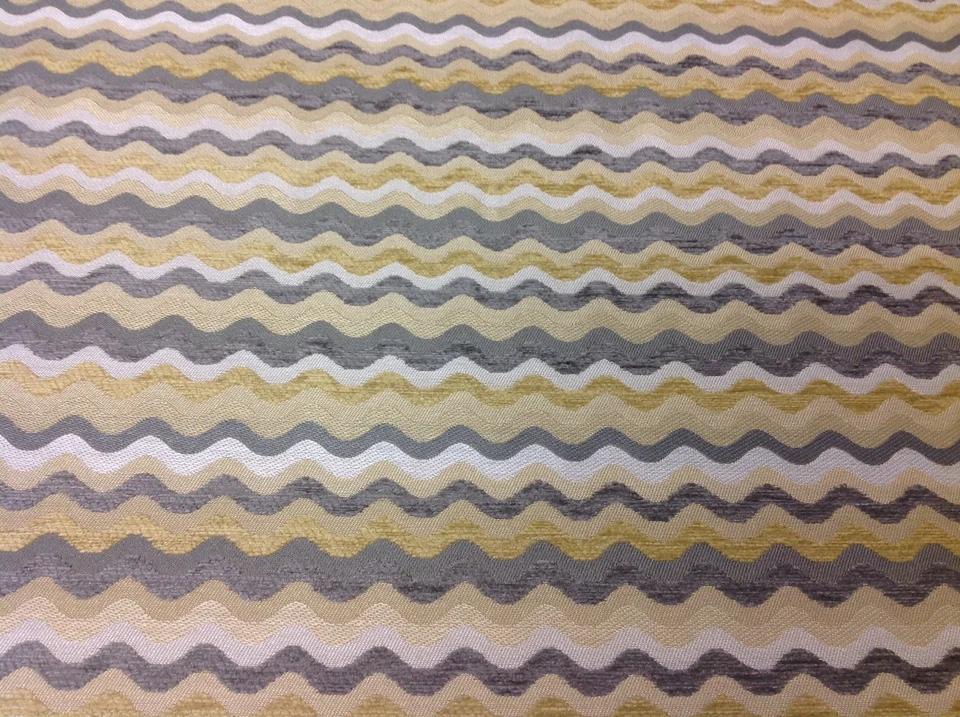 Tela de tapicería de chenilla Kravet amarillo gris línea ondulada 4,0 yardas (32541-411) Foto 2 de 4