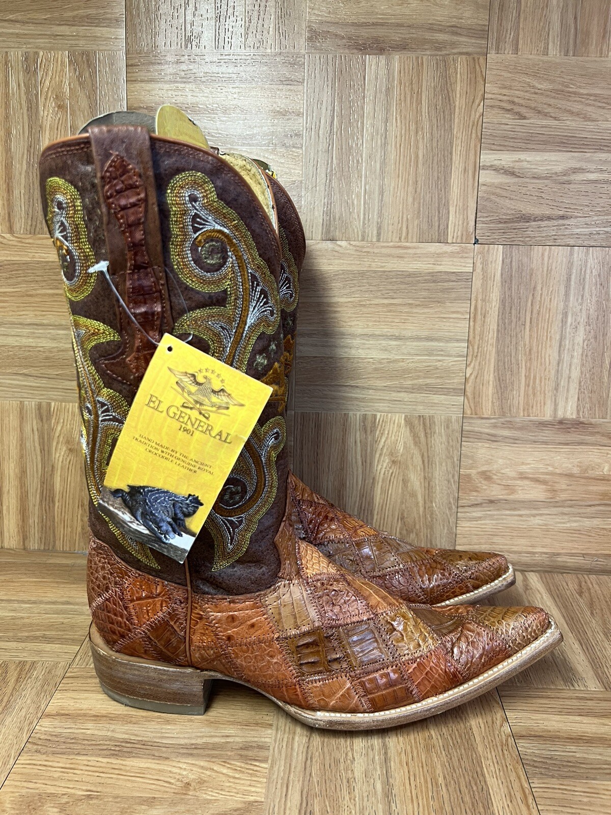 RARE🔥 El General Patchwork Brown Leather Reptile… - image 2