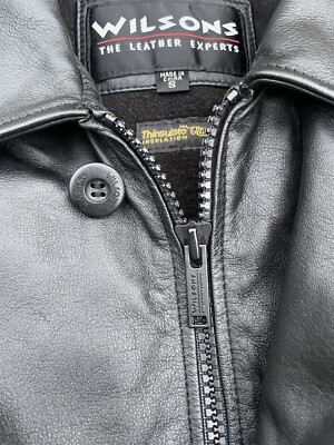 Wilson's Black Leather Jacket Coat Thinsulate 3M Zip Liner