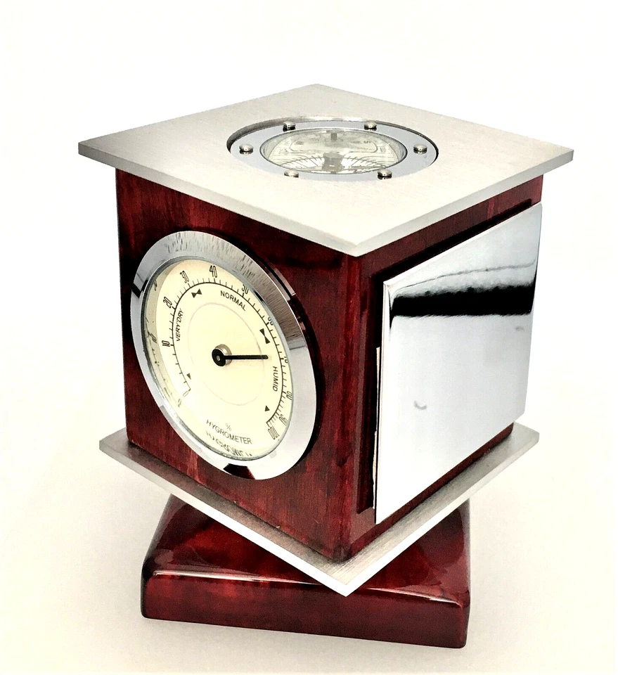 Lacquered Rosewood Weather Station W Clock, Thermometer, Hygrometer NEW - Image 3 of 4
