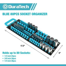 DURATECH Socket Organizer 80PCS Portable Socket Holder with Handle Carbon Steel