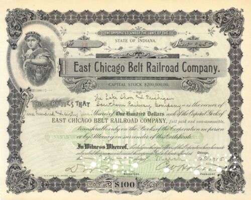 East Chicago Belt Railroad - 1902-06 dated Railway Stock Certificate - Became In - Picture 1 of 1