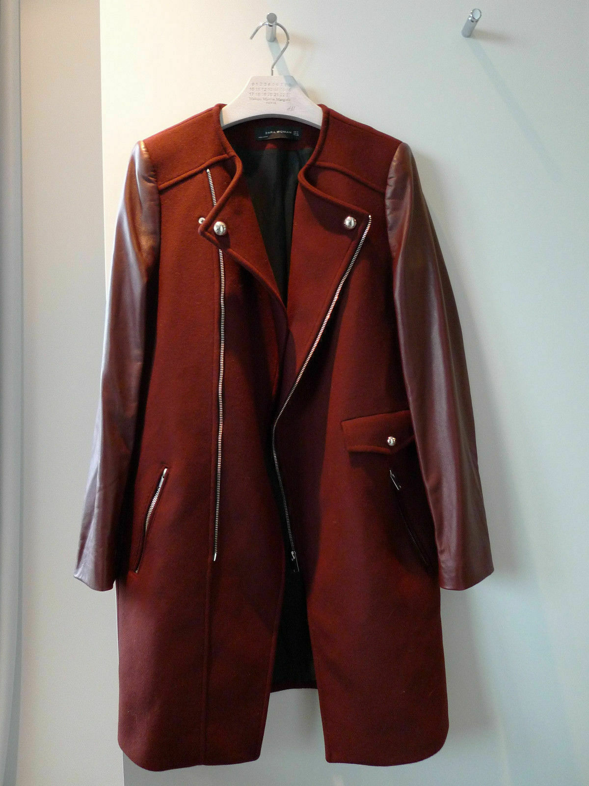 ZARA BURGUNDY LEATHER COAT JACKET RED BLAZER BLOGGERS ZIPS SIZE EXTRA SMALL XS image 7