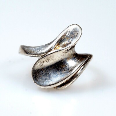Excellent Designer Ring 925 Silver Wave Shape Silver Modernist Danish Style 60s BoHo