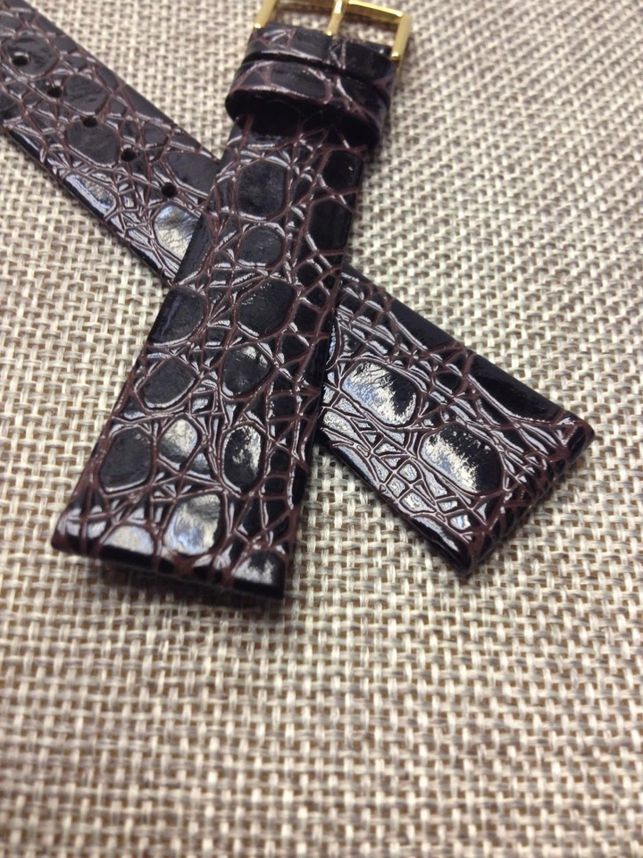 CORREA DE RELOJ DE CUERO BOMBA DE COCODRILO GENUINO CORREA DE LUJO MARRÓN OSCURO 20mm Foto 2 de 4