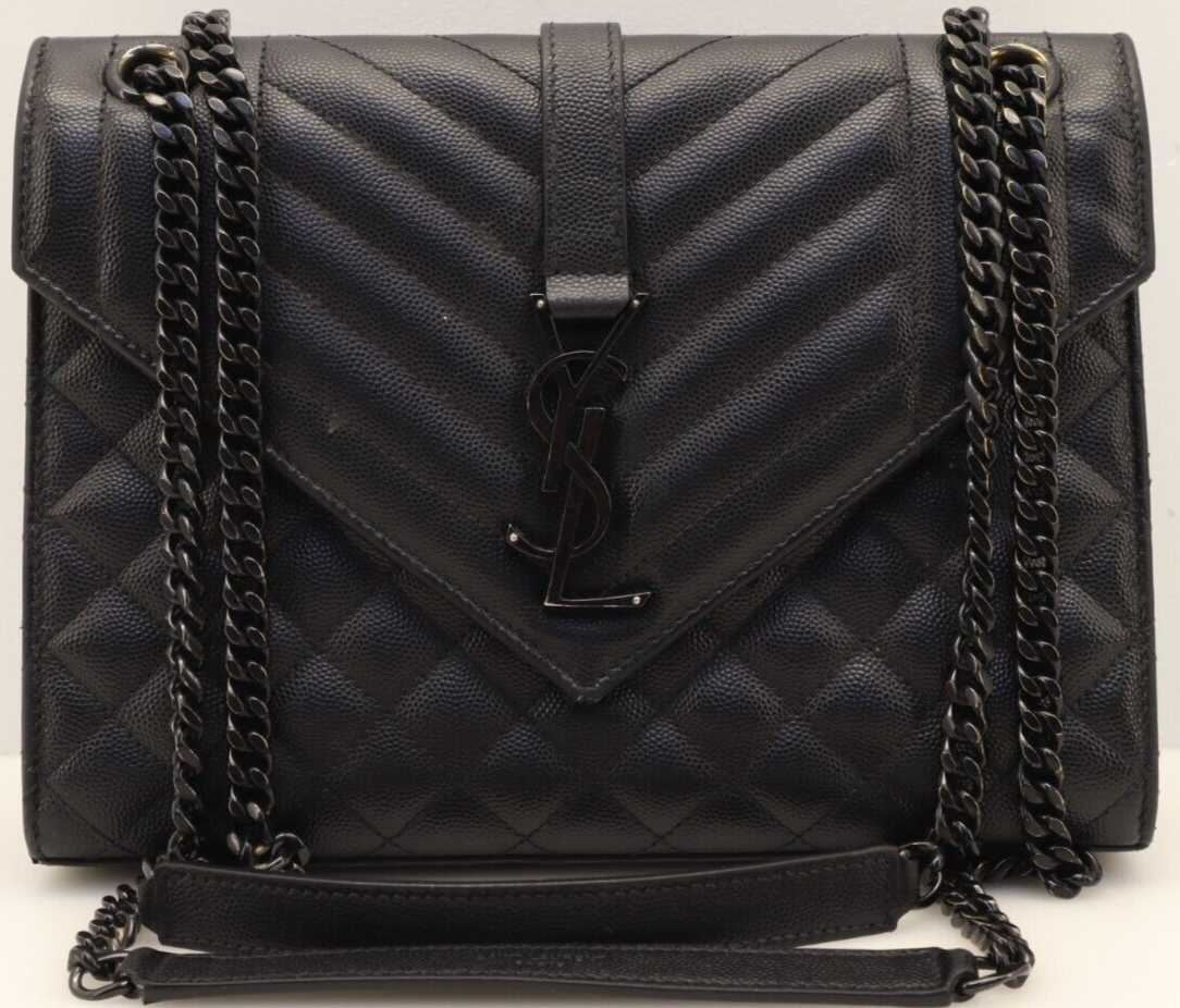 Yves St Laurent YSL Large Envelope Handbag Shoulder Bag Black