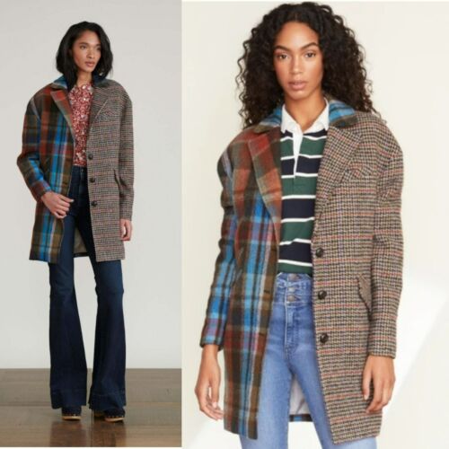 Manteau long en laine Dickkey imprimé mixte Veronica Beard Inde à carreaux bleu marron petit
