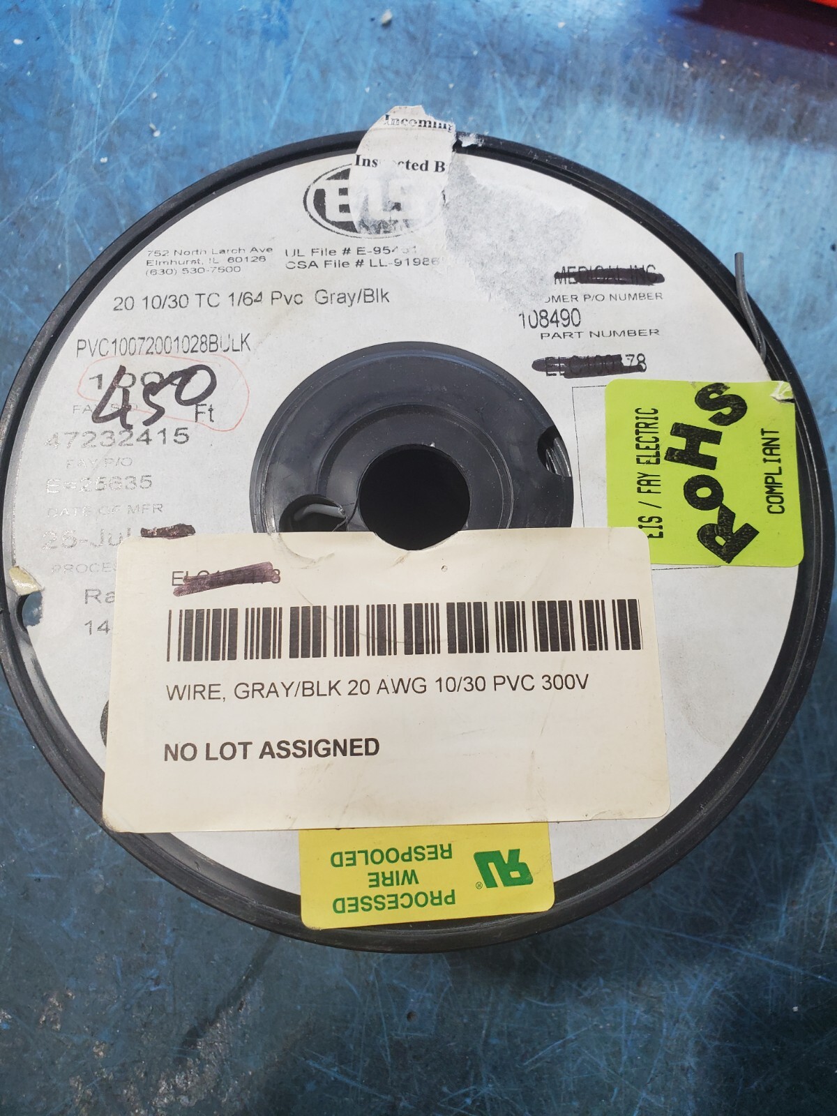 Striped Wire 20 AWG Gauge 450FT Car Boat Marine Tinned Copper Gray/Black