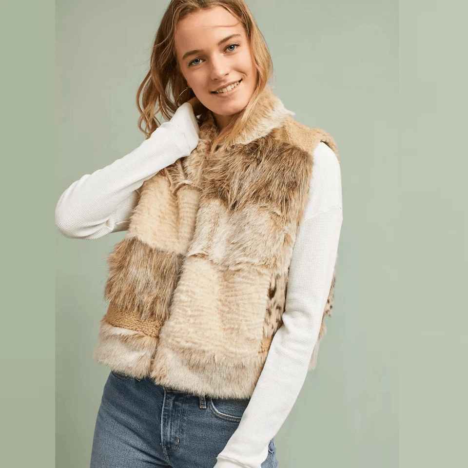 Chaleco Anthropologie Nuevo con Etiquetas Marlena Imitación Piel Retazos Cintura Talla L Foto 4 de 4