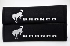 2 pcs (1 PAIR) Ford Bronco Embroidery Seat Belt Cover Pads (White on Black)