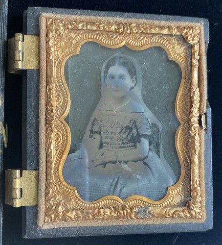 Antiguo tinte de 1800 tipo cobre enmarcado dama niña probablemente raro C21kk - Imagen 3 de 23