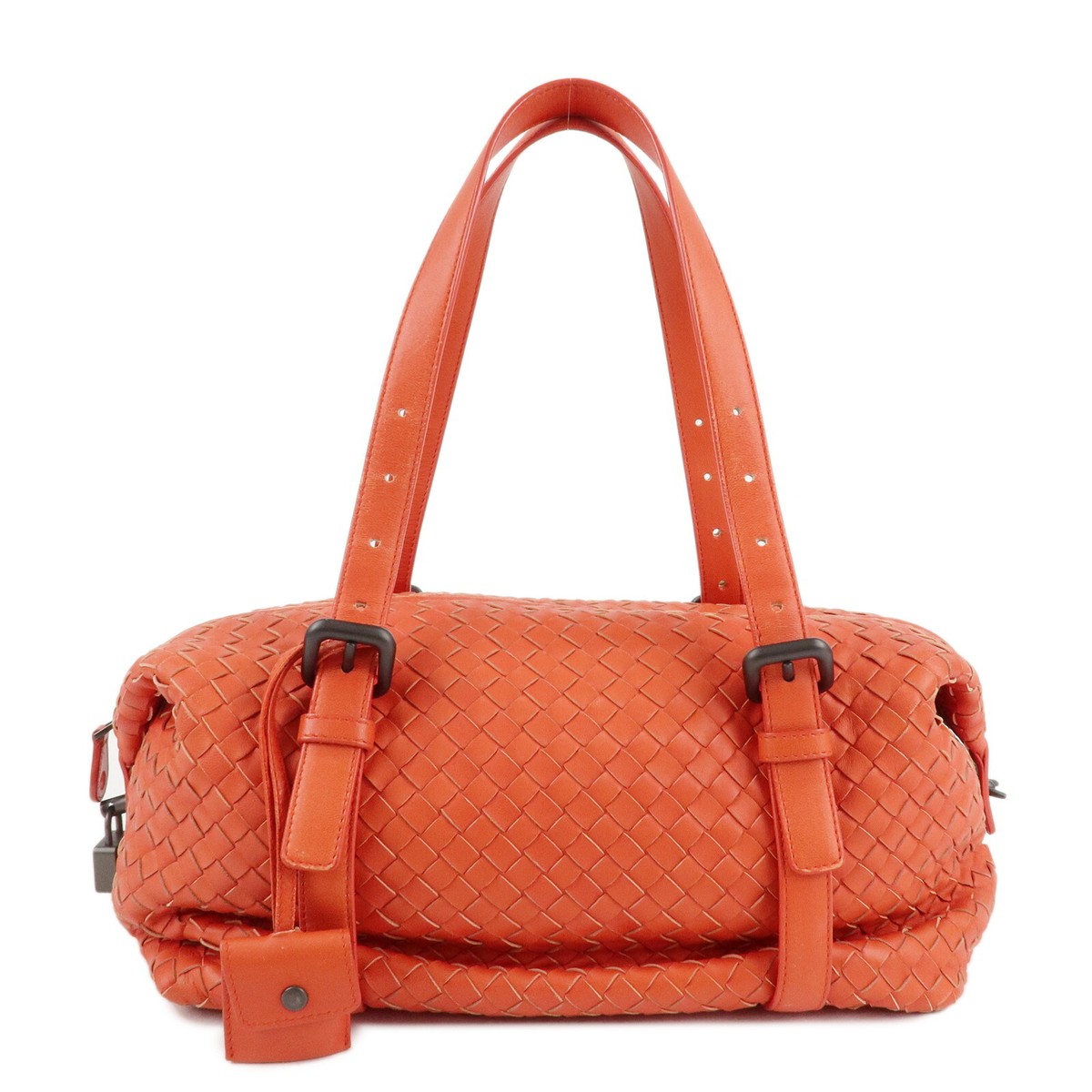 BOTTEGA VENETA Intrecciato Boston Bag Orange Leather Auth Used | eBay