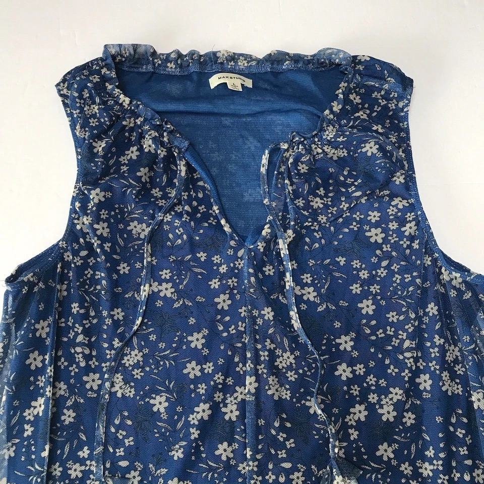 Y2K Sheer Mesh Top Large Peplum Floral Fairy Grunge Cottage Blue Max Studio Tank - Image 2 of 4