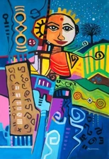 Original Acrylic painting on rolled canvas signed. Unframed. Size: 23”X36”