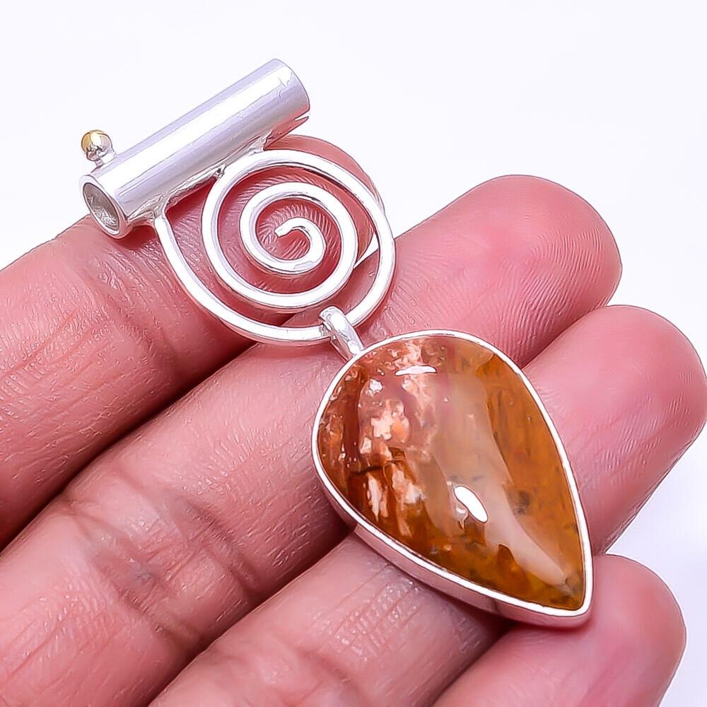 Red And Yellow Jasper - Indonesia Designer 925 Sterling Silver Pendant 2.11" P38