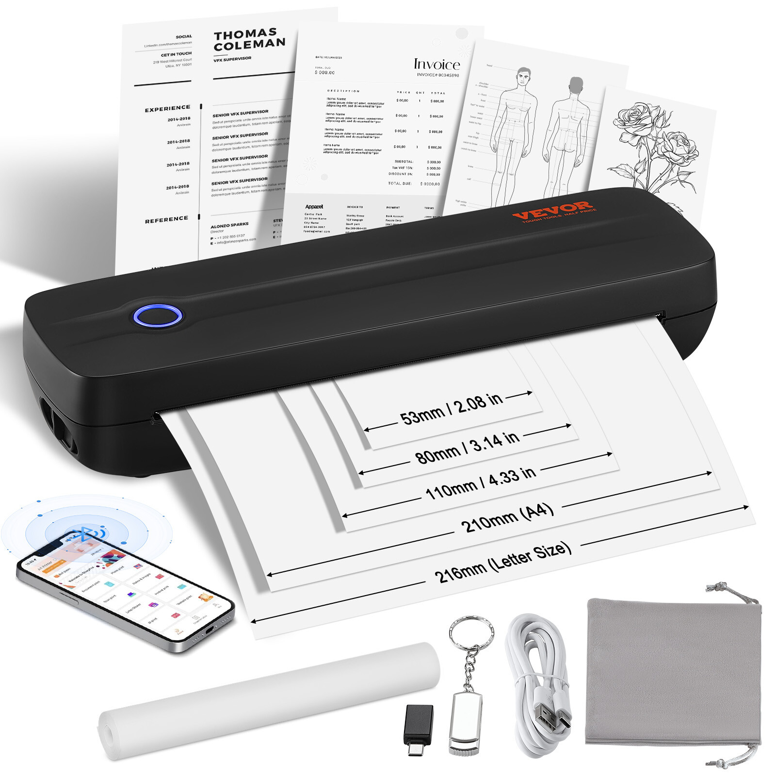 Impresora portátil VEVOR pour imprimer sans encre et éviter les cartouches sèches en voyage