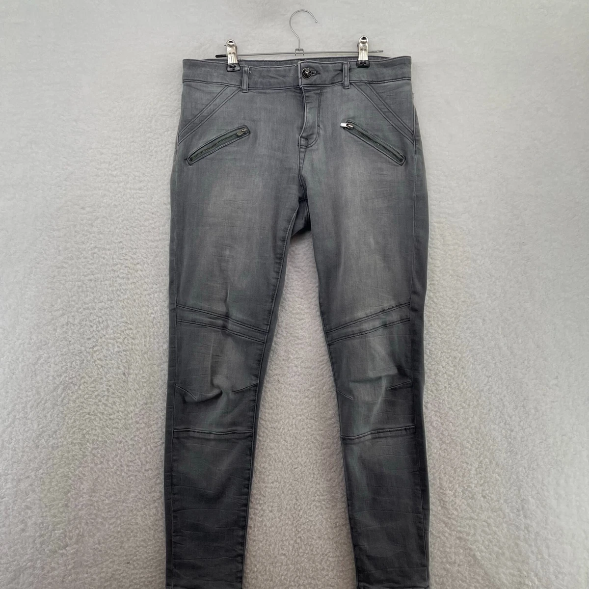 Zara Womens skinny jeans size 6 Motto Zipper detail gray edgy biker city eBay