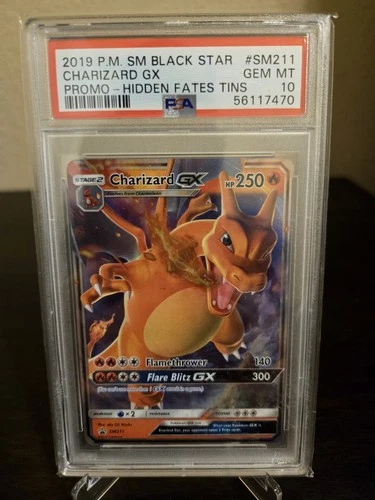 2019 POKEMON SM BLACK STAR PROMO HIDDEN FATES TINS #SM211 CHARIZARD GX PSA 10