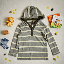 Tea Collection Hooded Henley Top XS 2 3 100 Cotton Yellow/Grey Stripes