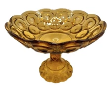 LE Smith Glass Moon and Stars Amber Large Pedestal Footed Compote Bowl 10.5”
