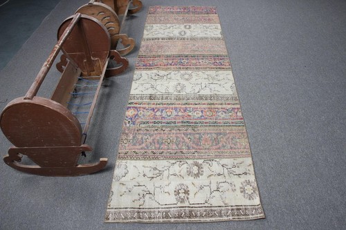 Vintage 2,6x8,9 ft Rug, Runner Turkish Rug, Blue Striped Wool Rug