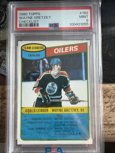 WAYNE GRETZKY 1980 Topps #182 PSA 9 Team Leaders Oilers RARE FILM REMOVED