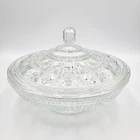 Vintage Federal Glass, Windsor Clear, Cane & Button Candy Dish w/ Lid
