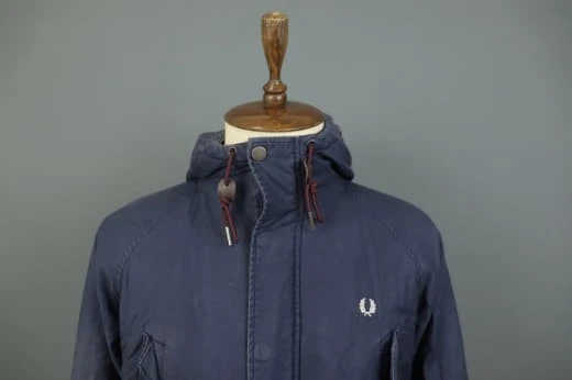 Fred Perry Navy Cotton Long Sleeve Hooded Full Zip Portwood Parka Jacket Size M - Image 2 of 4