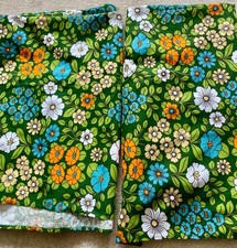Vintage 1970s Floral Curtains Pair | Groovy Retro Flower Power Green Orange Blue