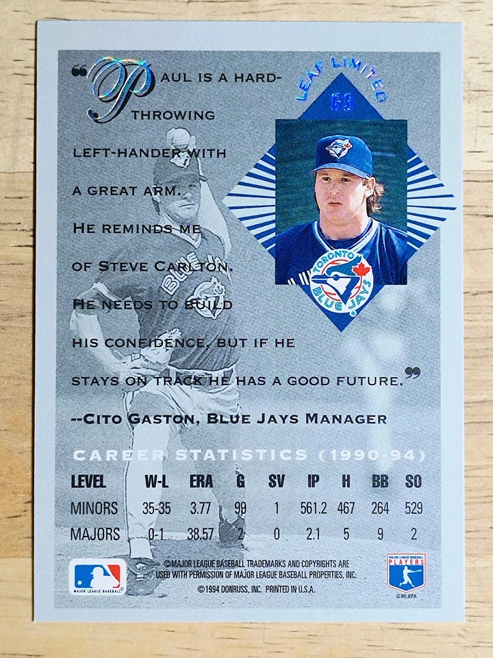 1994 Leaf Limited Rookies #69 Paul Spoljaric - Image 2 of 2