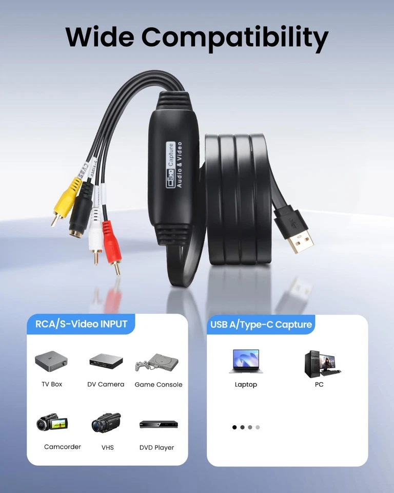 VHS to Digital Converter,USB2.0 Video Cpture Card, RCA AV to USB Audio Converter - Image 3 of 4
