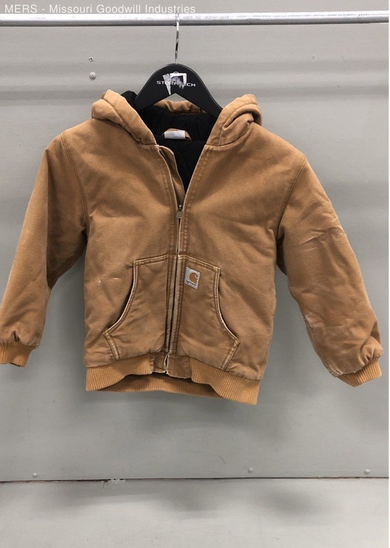Carhartt Kids Brown Canvas Duck Quilted Lined Hooded Active Jacket Sz S 7-8