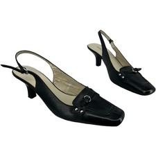 VTG y2k Women's Black Leather Nine West Lismore Slingback Kitten Heel Pumps 7M