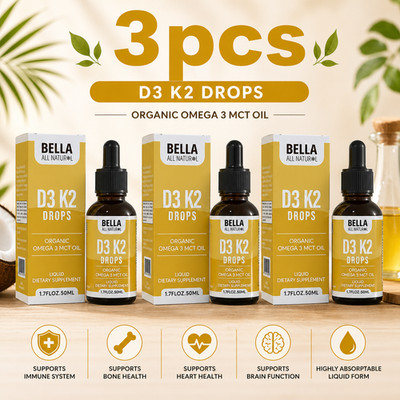 Bella All Natural Vitamin D3 K2 Drops Organic Omega 3 MCT Oil 50ml Supplement