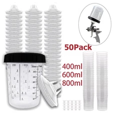 50pack PPS CUPS Disposable Paint Spray Gun Cup Liners and Lid System (190 Mic)