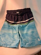 Under Armour Boys YMD Blue Striped Swim Trunks Board Shorts Youth Medium