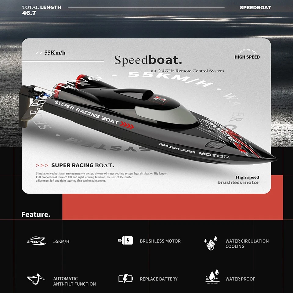 WLTOYS WL916 Brushless Speedboot Racing Speedboot RC Boot 2Batterien LED-Licht - Bild 3 von 4