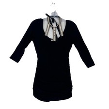 Venus Black Ruched Bodycon Dress Embellished Chain Neckline Small Club Dress