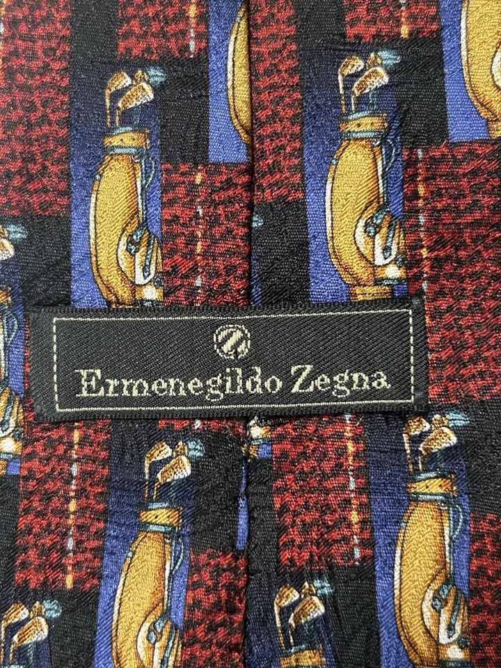 Gravata masculina ERMENEGILDO ZEGNA 100% seda ITÁLIA luxo golfe vermelha/preta/marrom - Imagem 4 de 4