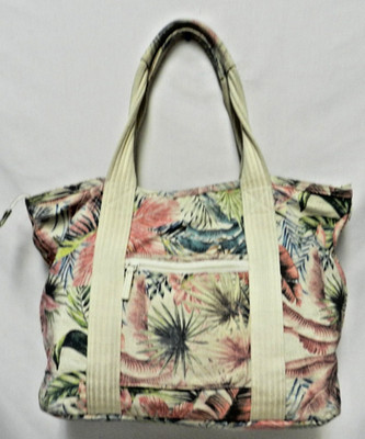 Marine Layer Tropical Floral large canvas bag weekender zip top outside pockets