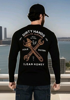 TROLL CO. Dirty Hands Clean Money Twisted Wrenches Men's Black L/S Size Medium 