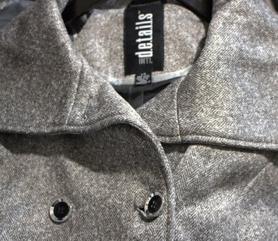Women's d.e.t.a.i.l.s Double Breasted Gray Chevron Hooded Coat Size L NWT