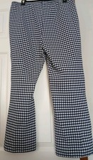 VTG 70s Handmade Houndstooth Flare Pants Blue White Knit Disco Mod Wide Leg