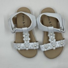 Felix Flora Toddler Girl Sandals White, Pearl Embellished T Strap Floral 6T