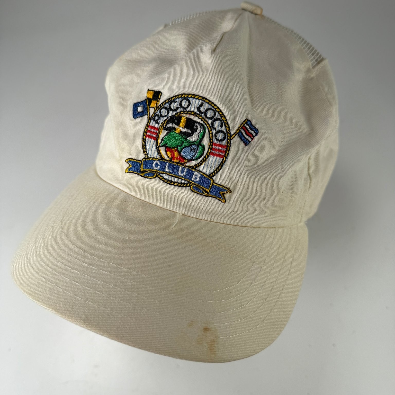DEOR Trucker Hat Men's Adjustable Hook & Loop Cream Poco Loco Club Cancun Toucan