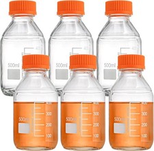 6 Pack Media Storage Bottles 500Ml, Reusable Glass Bottle with GL45 Screw Cap,